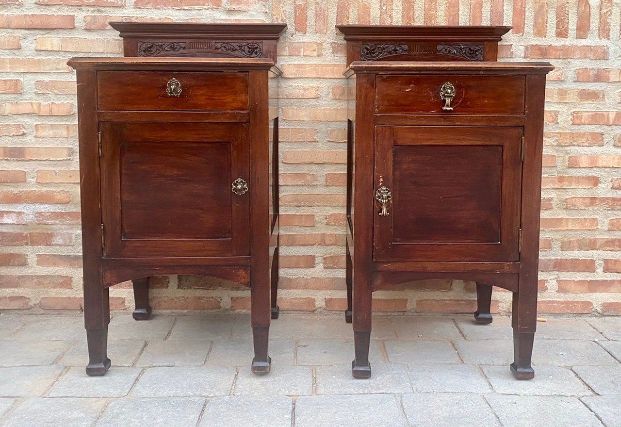 Art Nouveau Walnut Nightstands, 1900s, Set Of 2