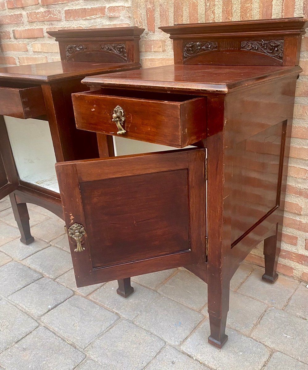 Art Nouveau Walnut Nightstands, 1900s, Set Of 2 photo 2024.0