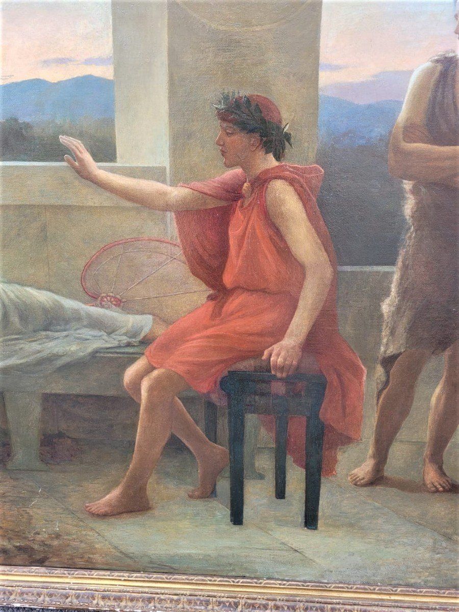 photo furniture Large Neoclassical Oil On Canvas, "Young Emperor With Muses", 19th Century