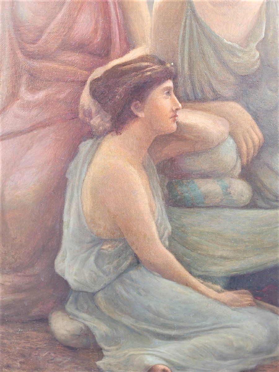 Art Large Neoclassical Oil On Canvas, "Young Emperor With Muses", 19th Century photo
