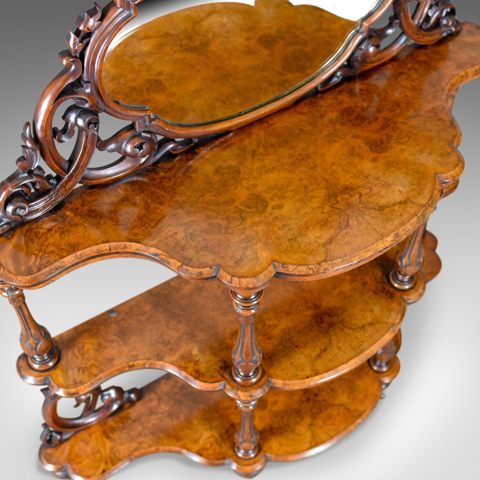 Antique Whatnot, Irish, Burr Walnut, Mirror Stand Robert Strahan & Co Circa 1840 photo for sale