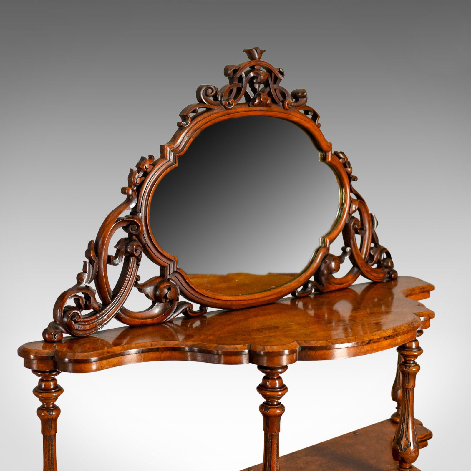 Furniture Antique Whatnot, Irish, Burr Walnut, Mirror Stand Robert Strahan & Co Circa 1840 photo
