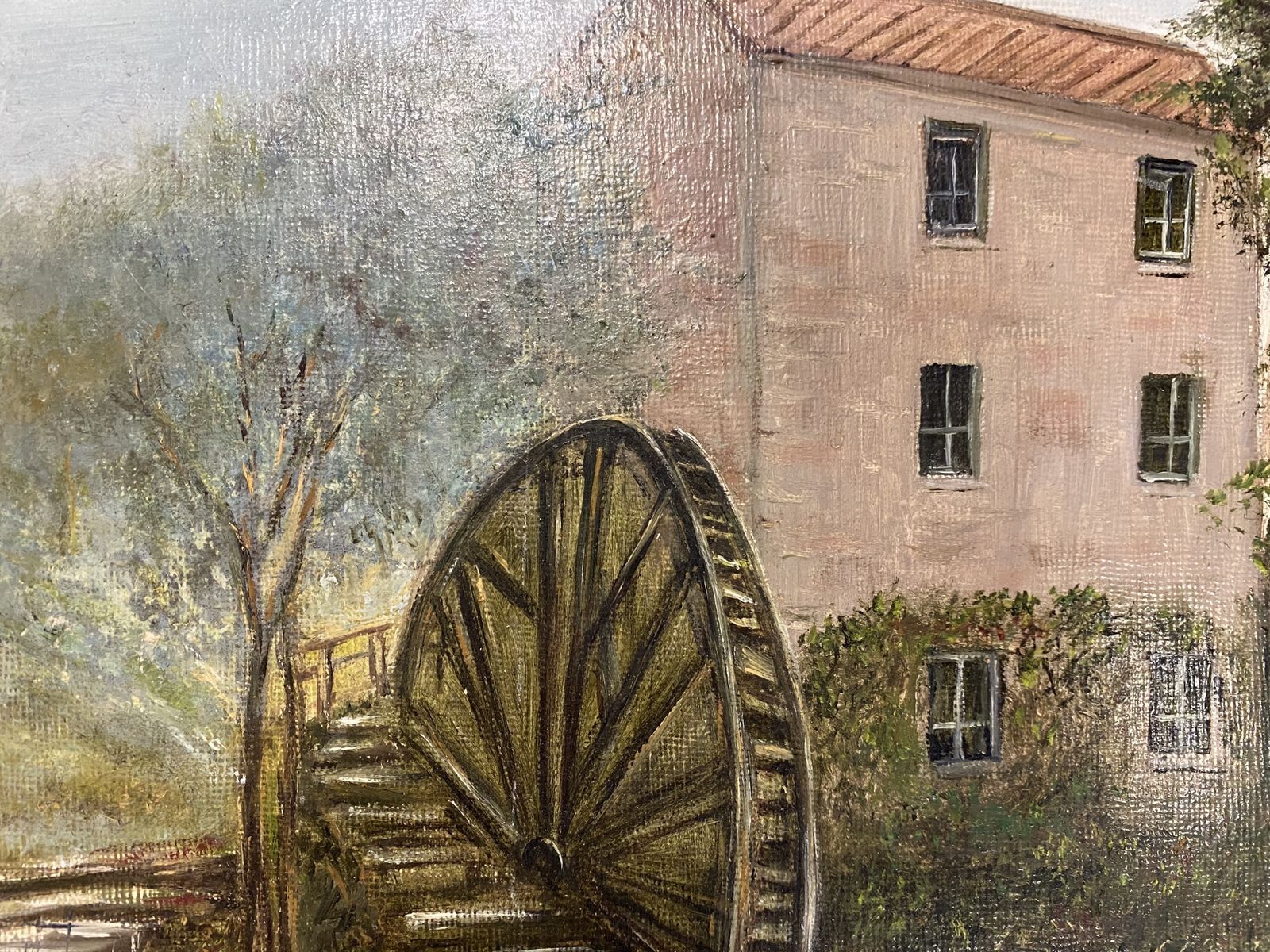 Oil Painting   Water Wheel With A Mill House Signed Prescott photo furniture