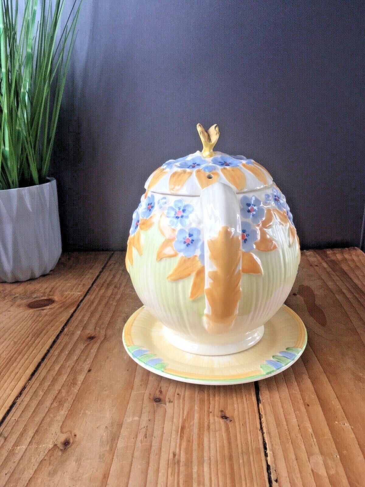 Art Deco Burleigh Ware Butterfly Floral Pattern Teapot & Trivet Stand Vintage photo Home Decor
