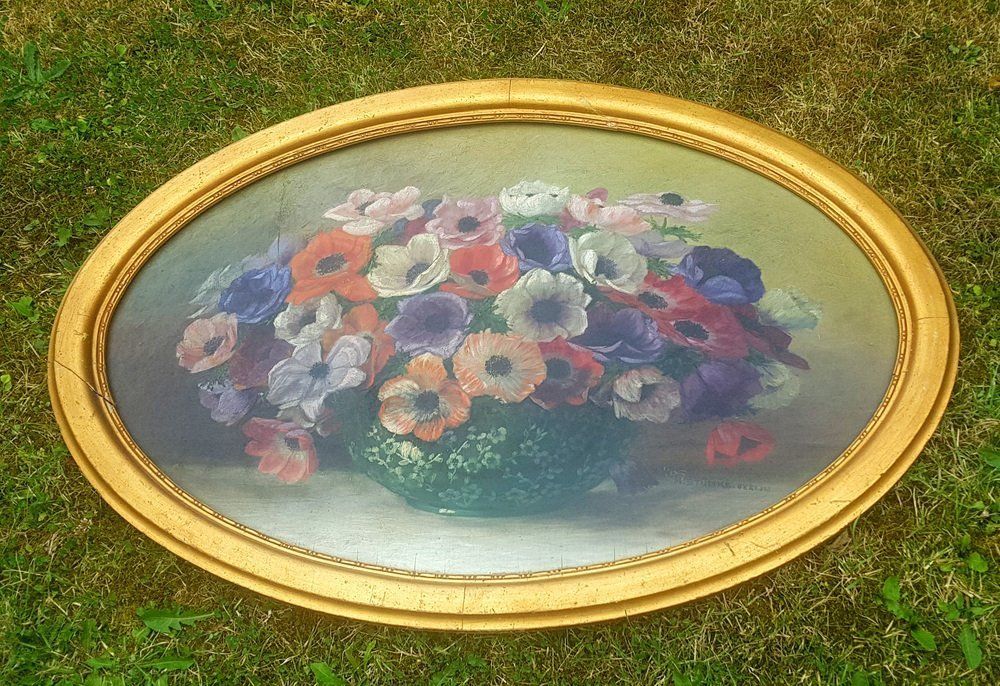 Romantic Still Life With Anemones, Early 20th Century, Oil On Canvas photo for sale