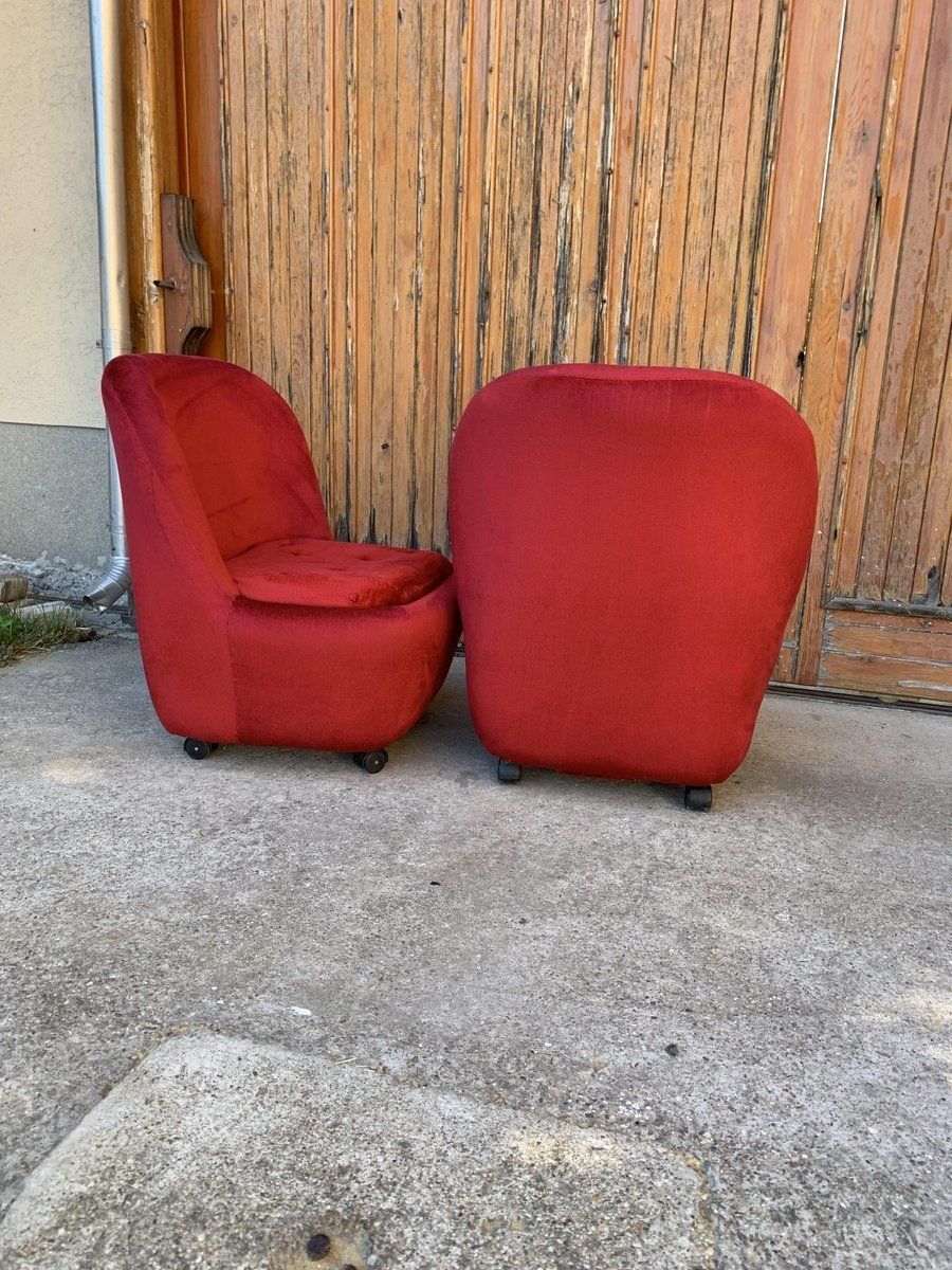 Mid Century Red Velvet Armchairs, 1960s, Set Of 2 photo Furniture