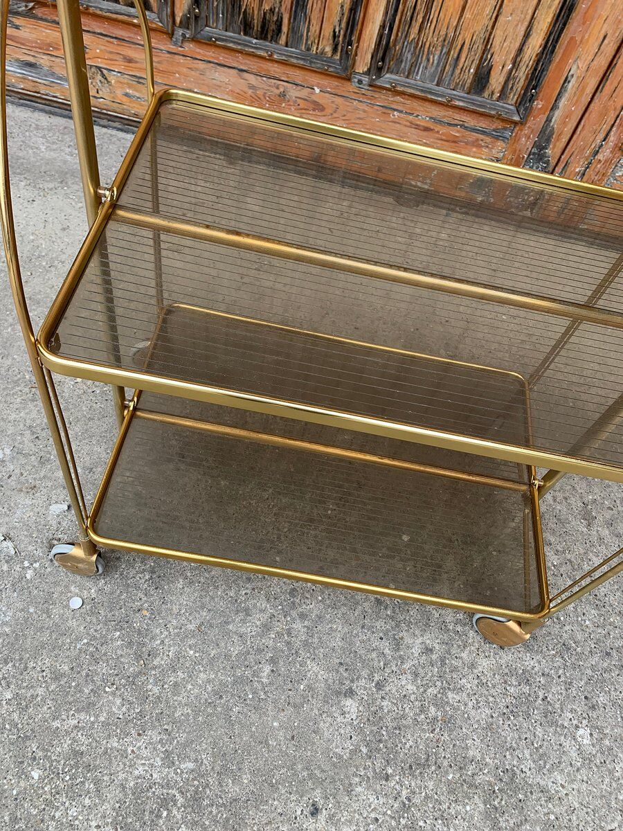Vintage Folding Trolley In Gold Brass And Plastic photo 1000.0