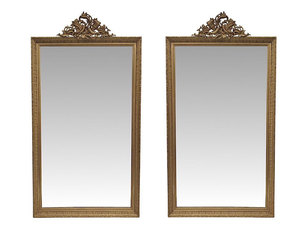 A Very Rare And Fine Pair Of 19th Century Overmantle Or Leaner Mirrors