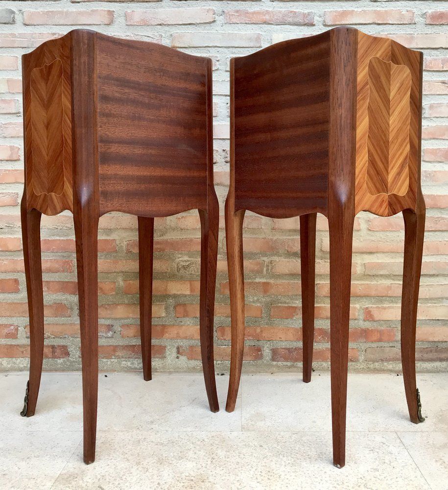 3106.0 Early 20th Century French Bedside Tables In Marquetry & Bronze With Iron Details, Set Of 2 photo