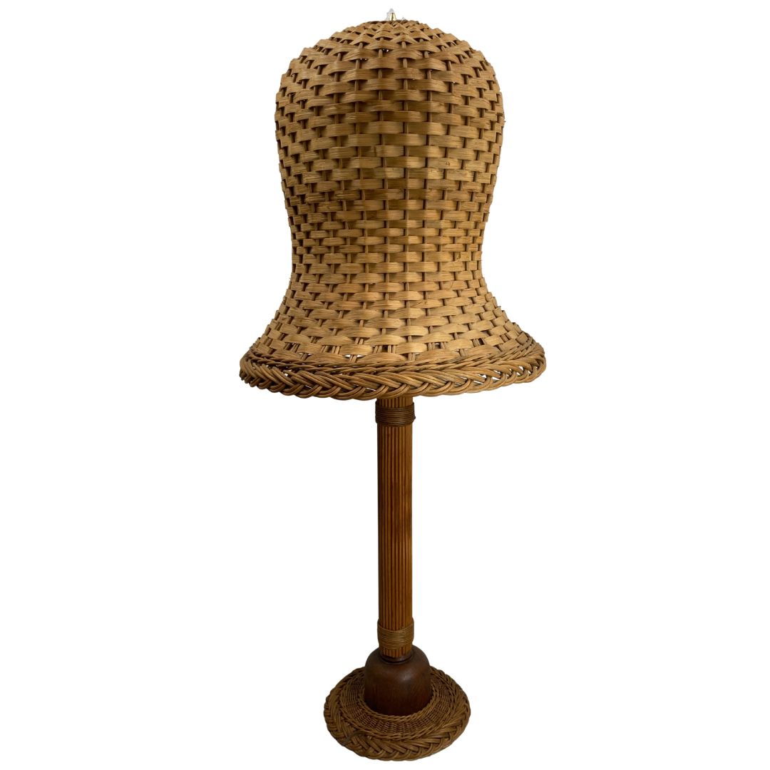 Midcentury Scandinavian Rattan Wicker Mushroom Floor Lamp, 1960s