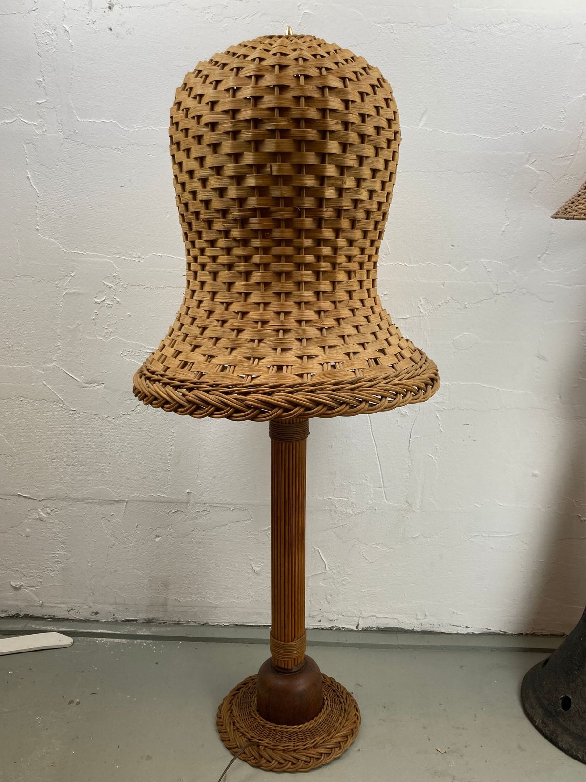 Midcentury Scandinavian Rattan Wicker Mushroom Floor Lamp, 1960s photo for sale