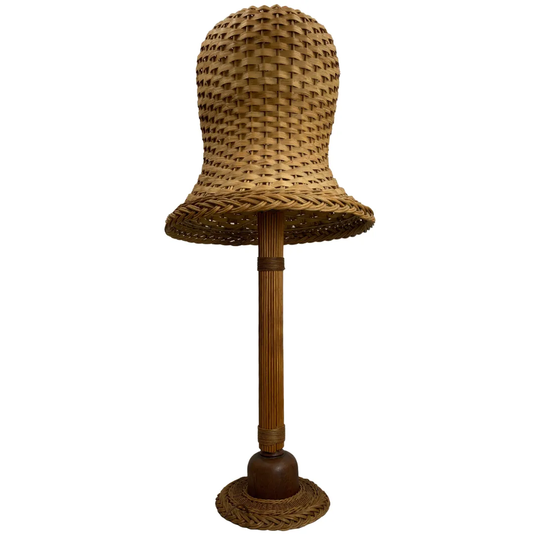 photo vintage Midcentury Scandinavian Rattan Wicker Mushroom Floor Lamp, 1960s
