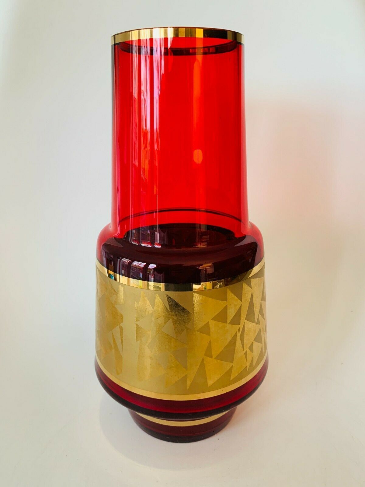 Mid Century Czech Jan Gabrhel Gilt Ruby Coloured Glass Vase 1960s