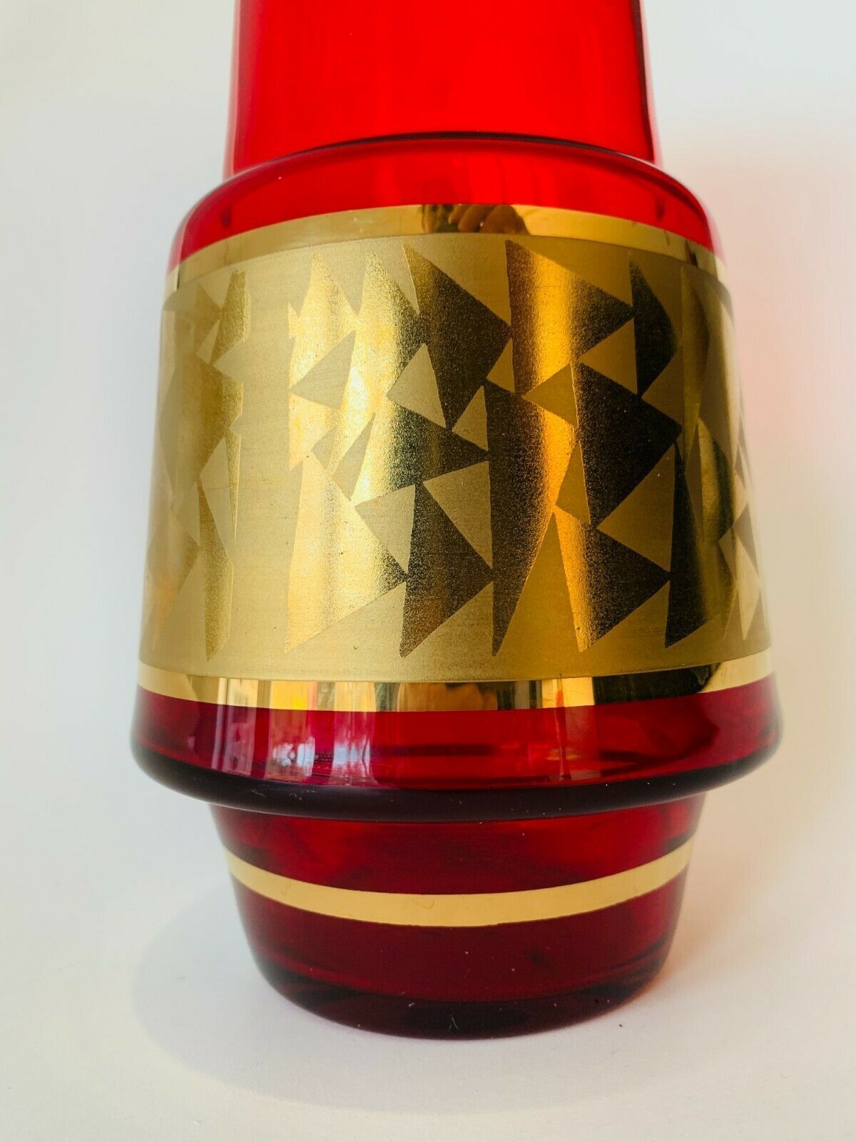 Home Decor Mid Century Czech Jan Gabrhel Gilt Ruby Coloured Glass Vase 1960s photo
