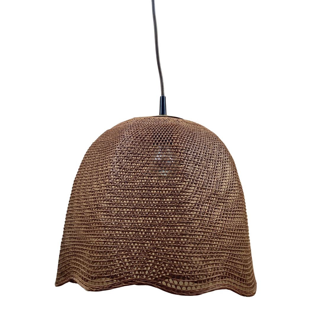 Rattan Wicker Webbing Beehive Pedant Hanging Lamp With Brass, Dutch 1960s photo furniture