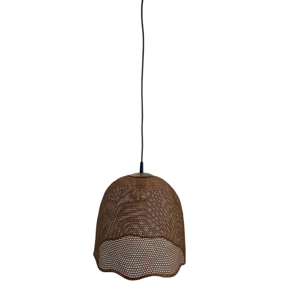 Rattan Wicker Webbing Beehive Pedant Hanging Lamp With Brass, Dutch 1960s photo Lighting