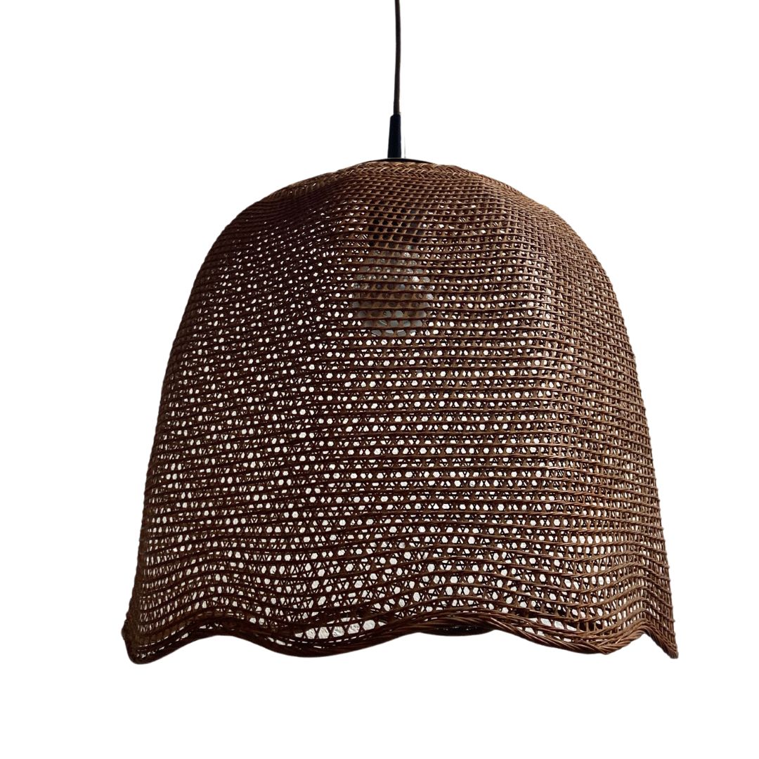 photo buy Rattan Wicker Webbing Beehive Pedant Hanging Lamp With Brass, Dutch 1960s