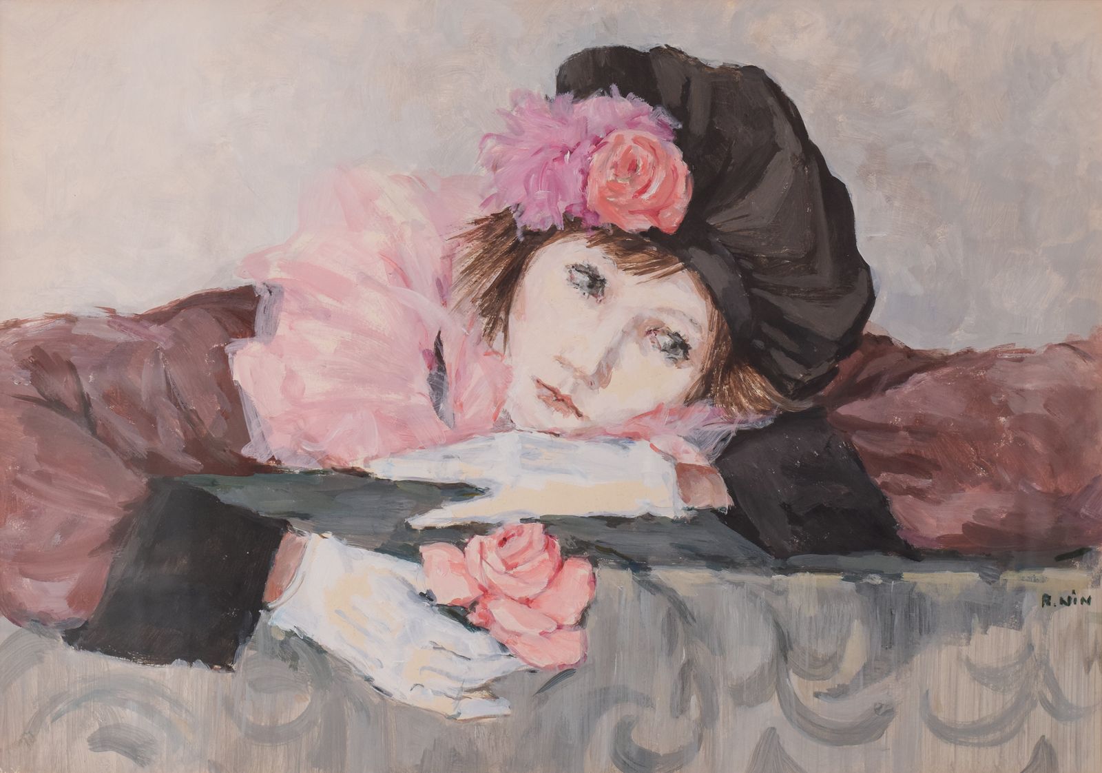 Portret Van Een Dame Met Een Roos, In De Stijl Van Manet