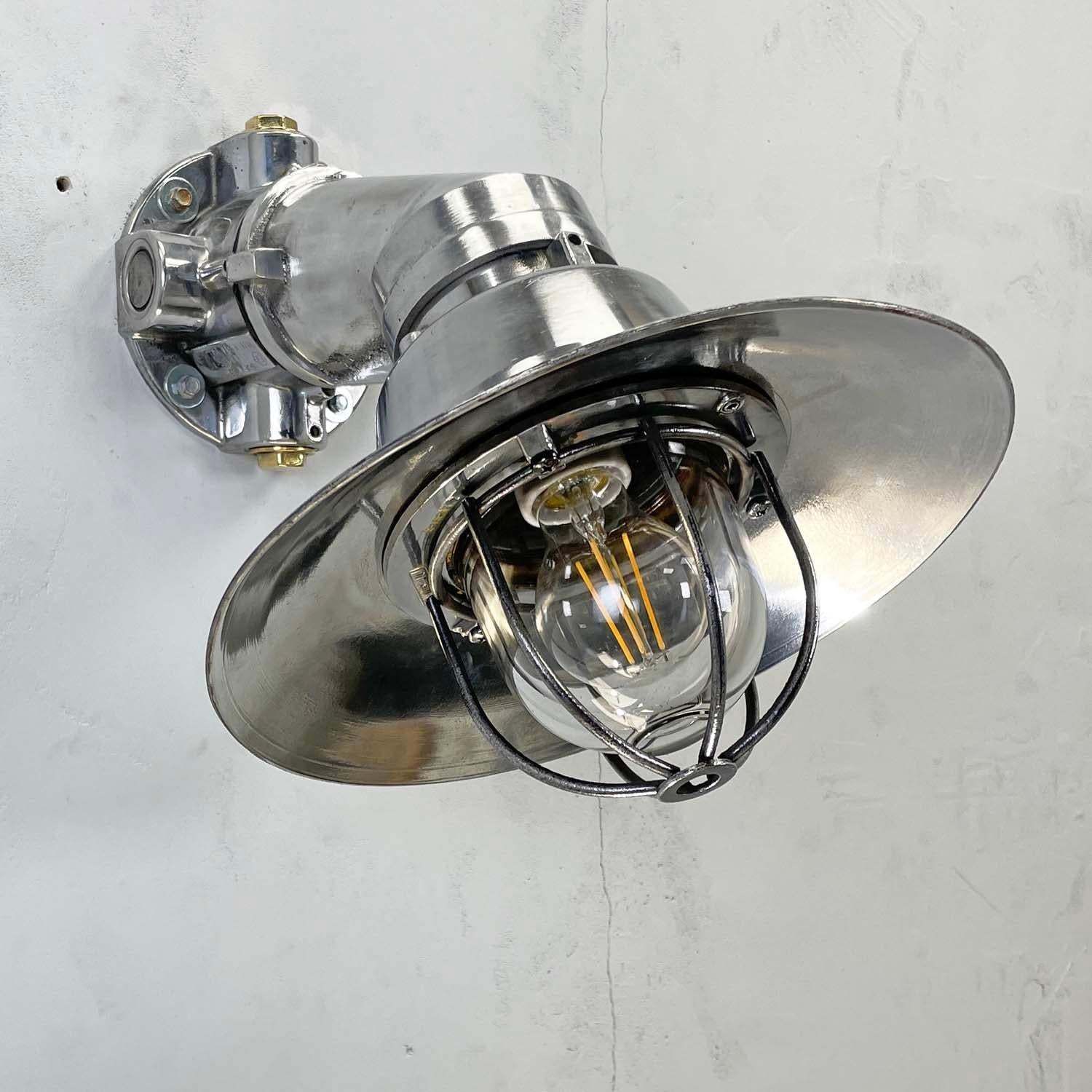 1980's Italian Cast Aluminum Flameproof Cantilever Wall Sconce With Cage & Shade photo vintage