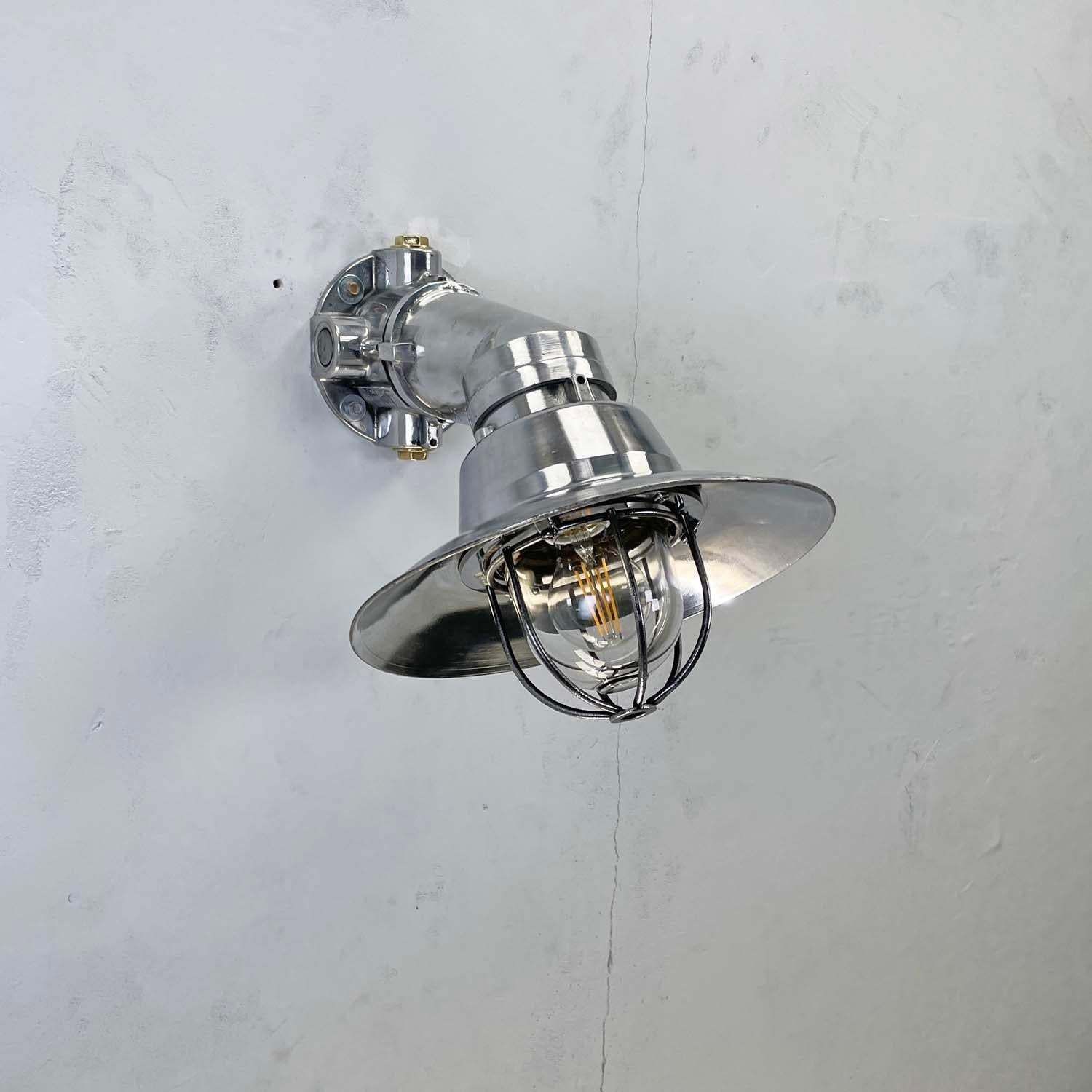 Lighting 1980's Italian Cast Aluminum Flameproof Cantilever Wall Sconce With Cage & Shade photo