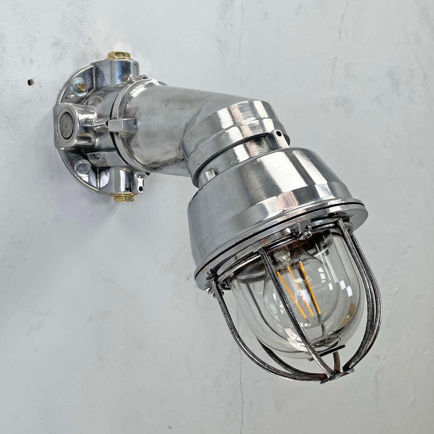 1980's Italian Cast Aluminum Flameproof Cantilever Wall Sconce With Cage & Glass photo for sale
