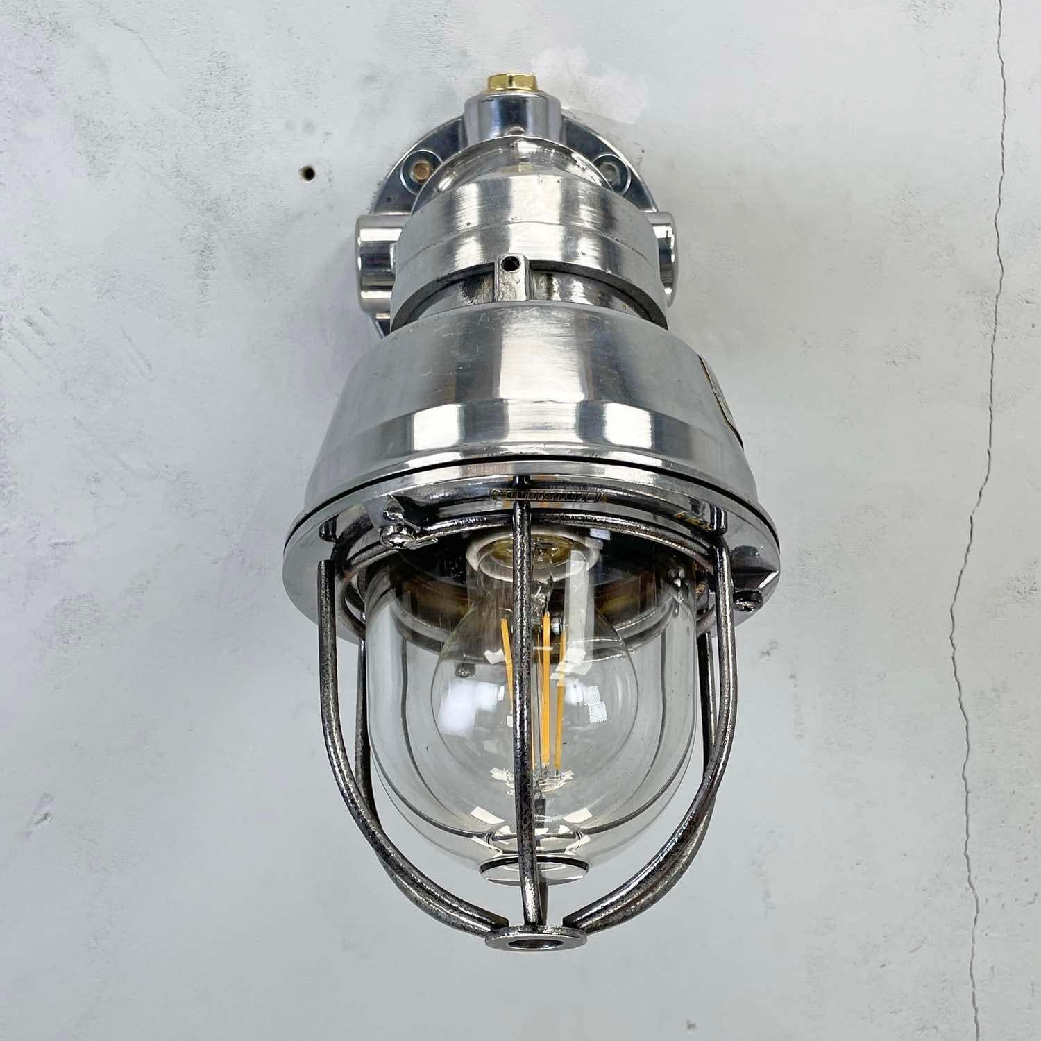 1980's Italian Cast Aluminum Flameproof Cantilever Wall Sconce With Cage & Glass photo vinterior