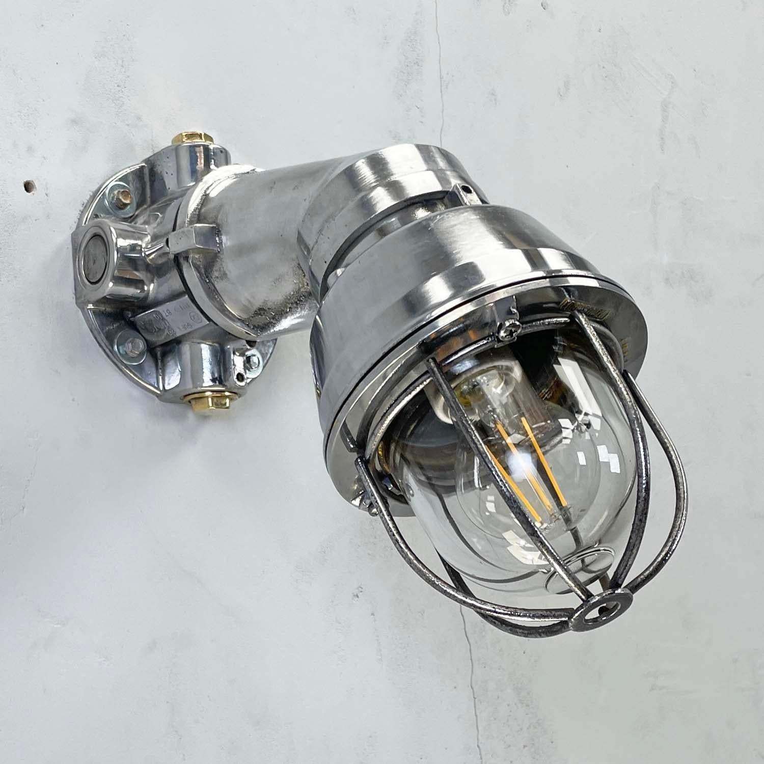 photo furniture 1980's Italian Cast Aluminum Flameproof Cantilever Wall Sconce With Cage & Glass