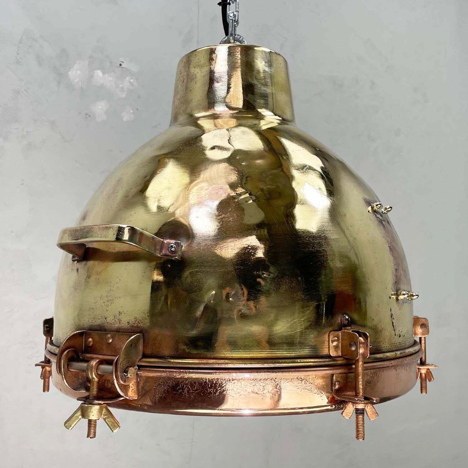 1960s Japanese Industrial Brass, Copper And Glass Dome Pendant Light photo 750.0