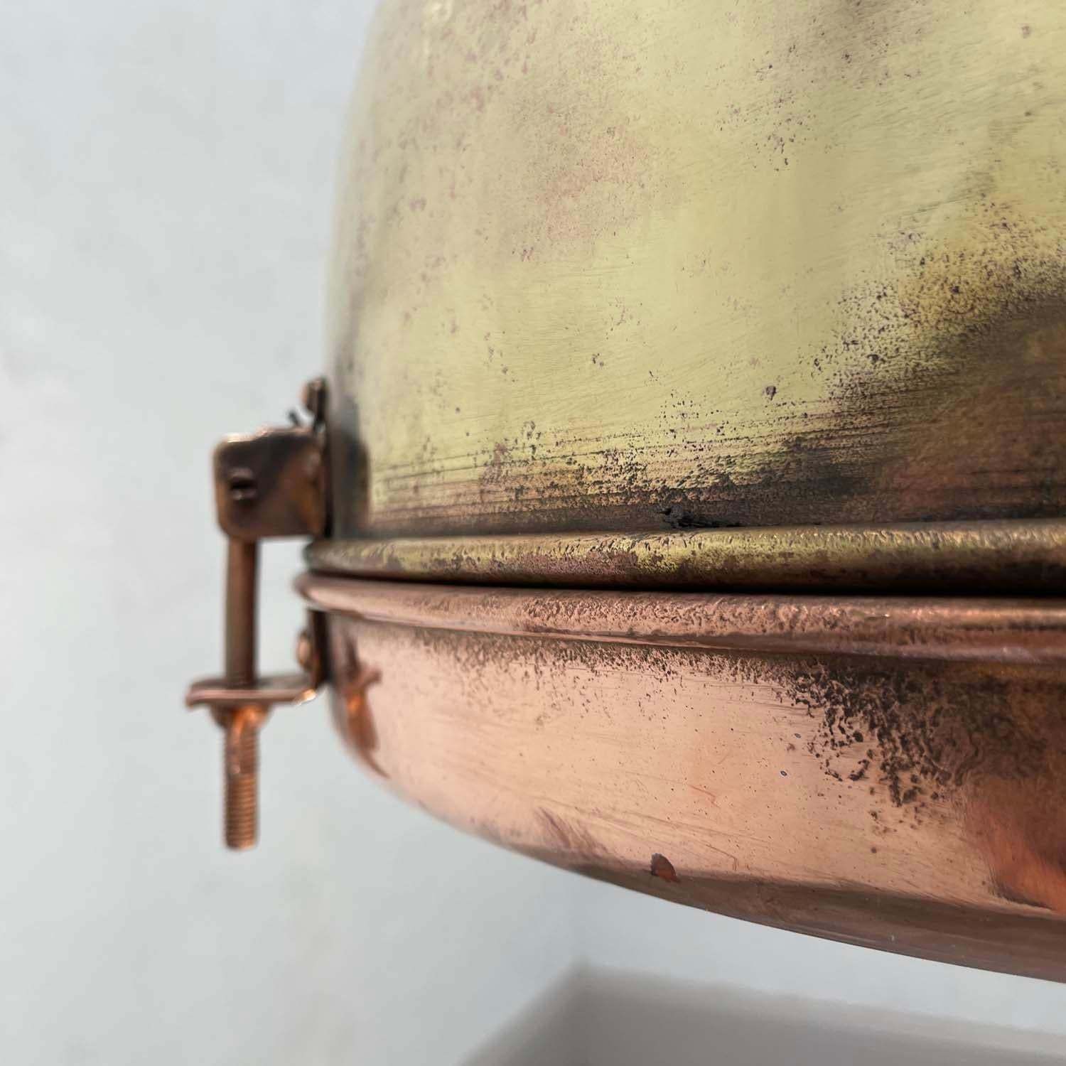 photo vinterior 1960s Japanese Industrial Brass, Copper And Glass Dome Pendant Light