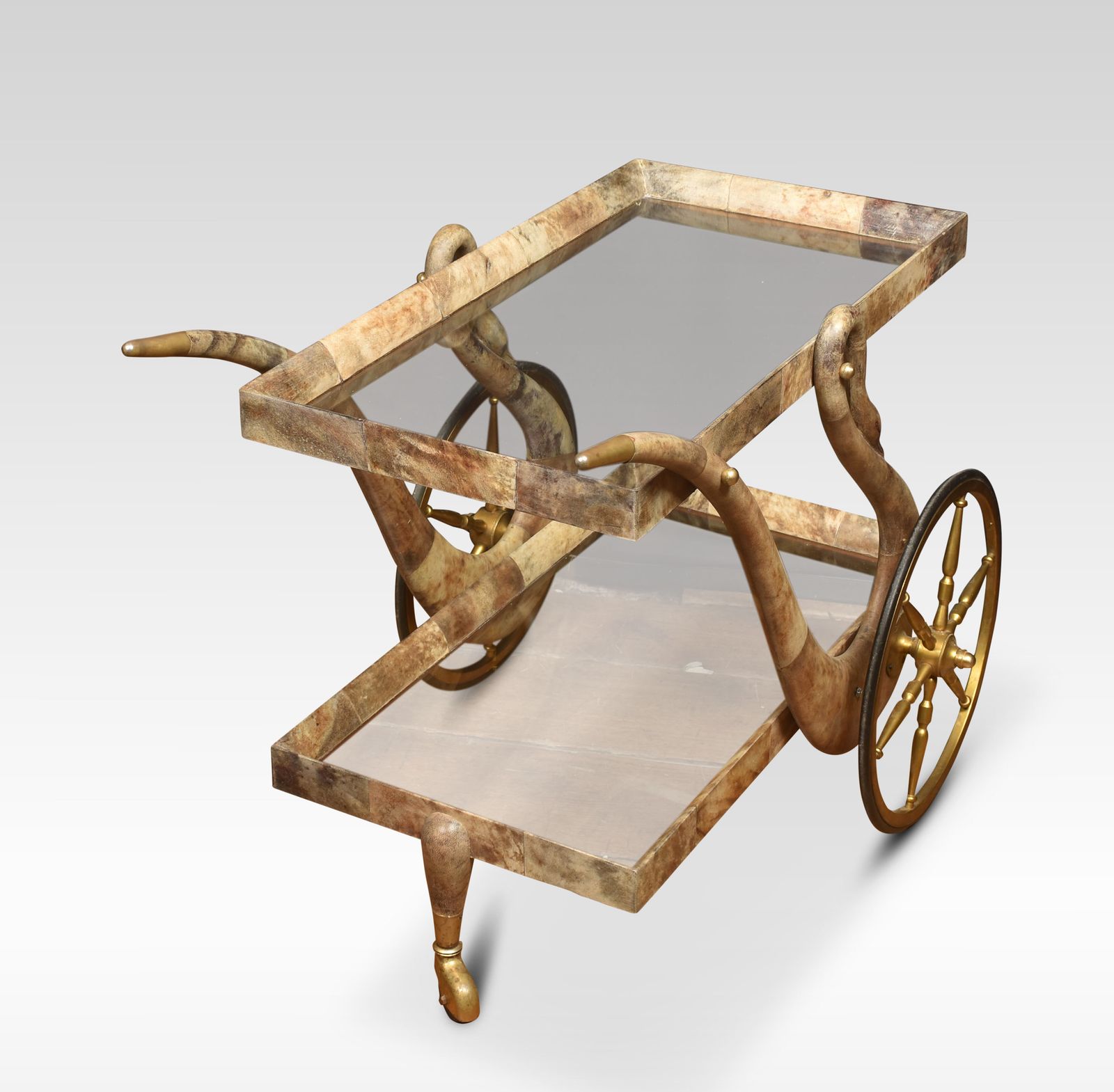Goatskin And Brass Bar Or Dessert Cart By Aldo Tura photo for sale