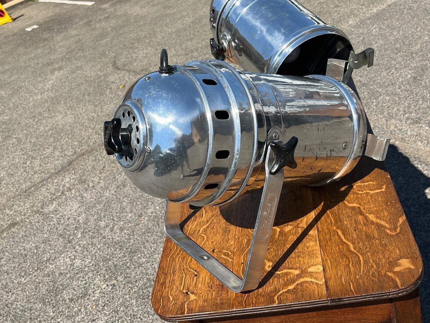 Polished Aluminium Pair Of Industrial Lights With Brackets photo for sale