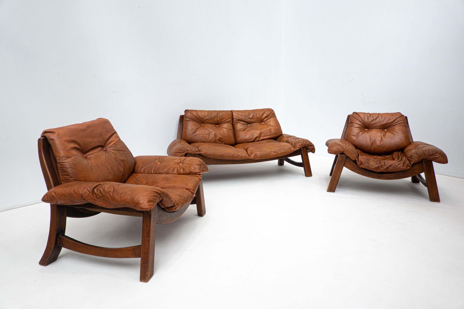 Mid Century Living Room Set, Original Cognac Leather, Brazilian Style, 1960s photo furniture
