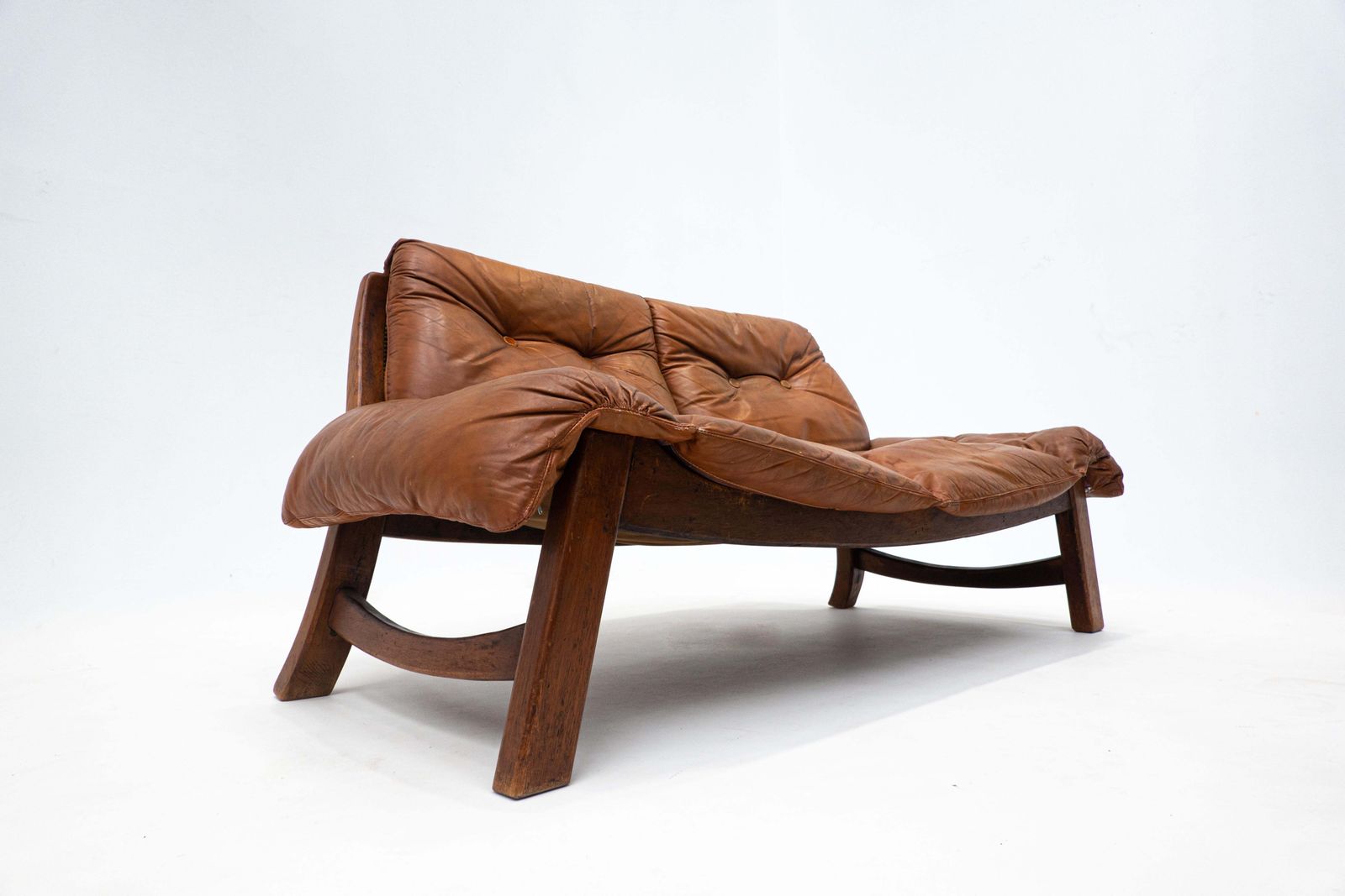photo furniture Mid Century Living Room Set, Original Cognac Leather, Brazilian Style, 1960s