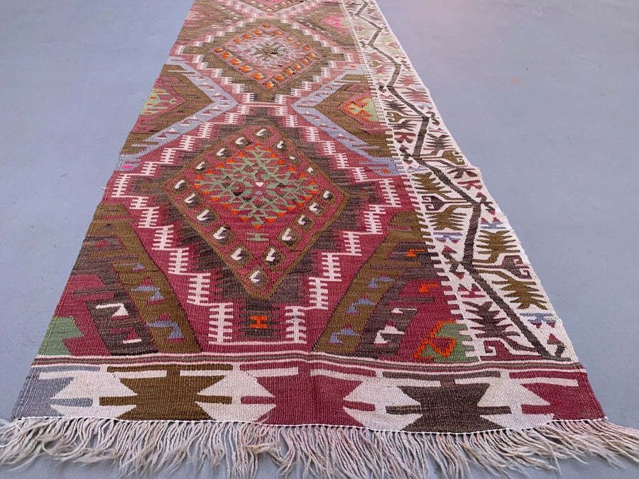 Old Turkish Narrow Kilim Runner 390x77 Cm, Shabby Chic, Vintage Decor Kelim Rug photo furniture
