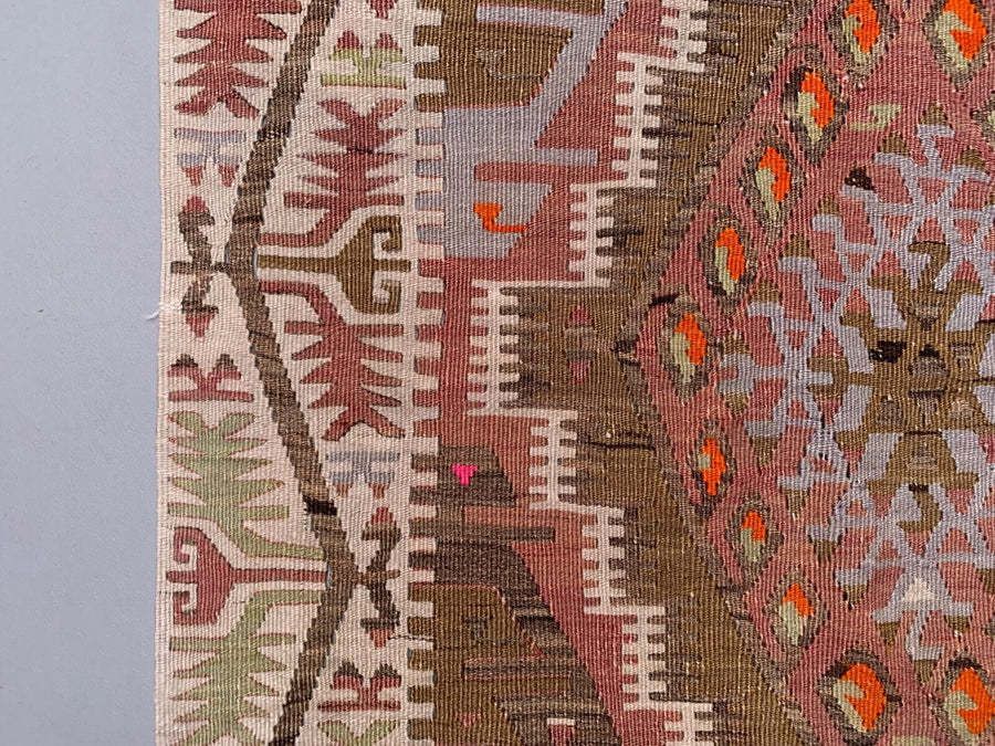 Old Turkish Narrow Kilim Runner 390x77 Cm, Shabby Chic, Vintage Decor Kelim Rug photo vintage