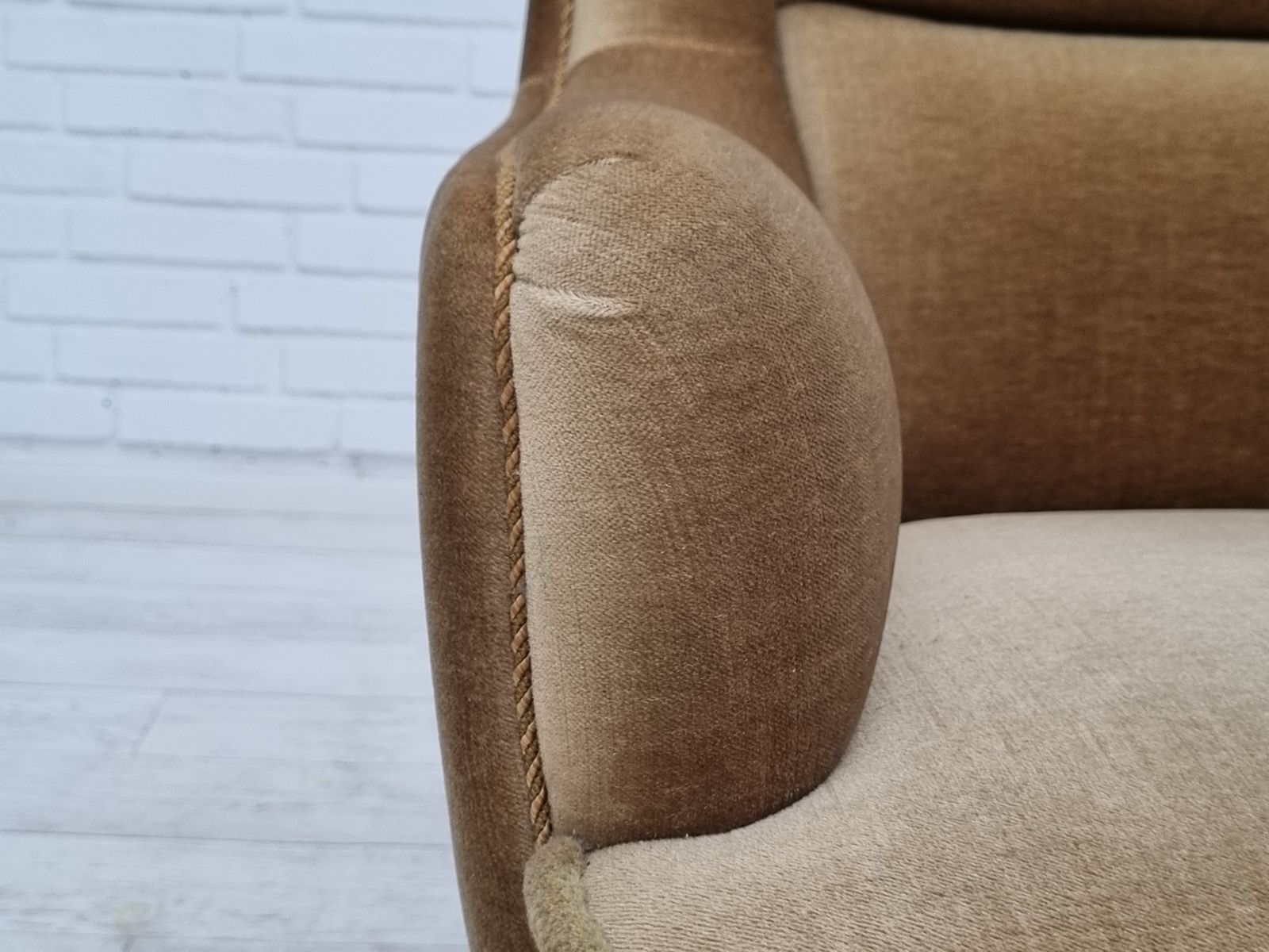 1960s, Danish High Back Armchair, Original Upholstery, Green Velour photo 1196.4