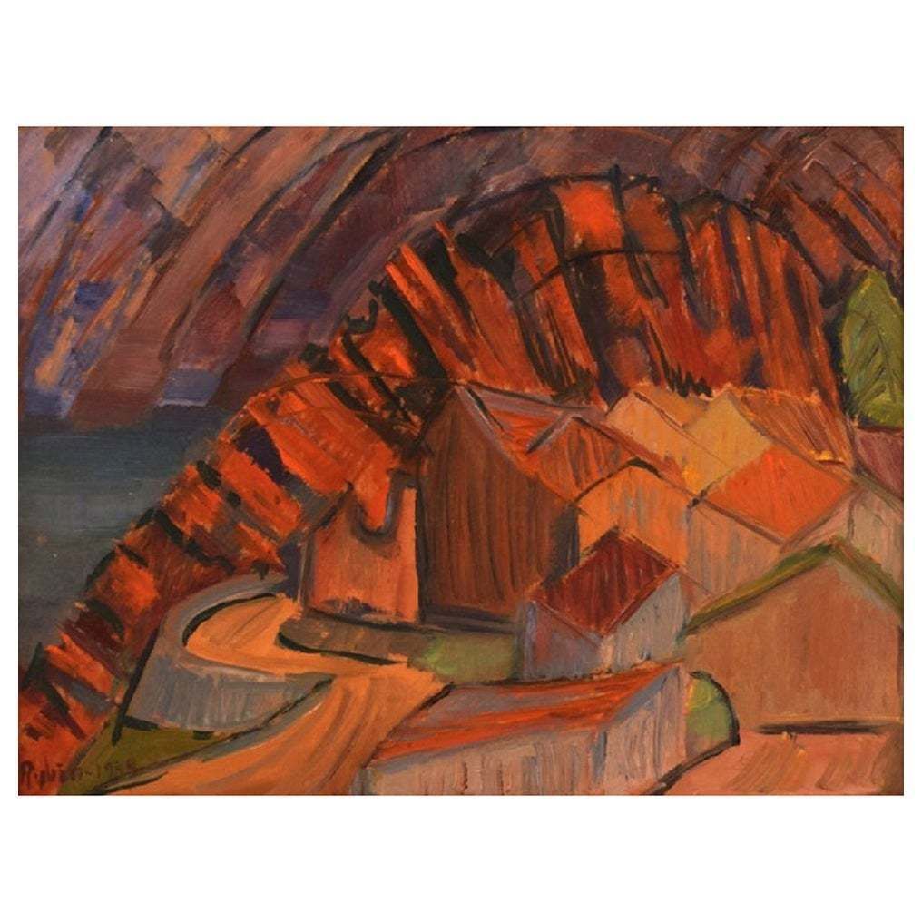 Sven Rybin, Swedish Artist, Oil On Board, Modernist Landscape