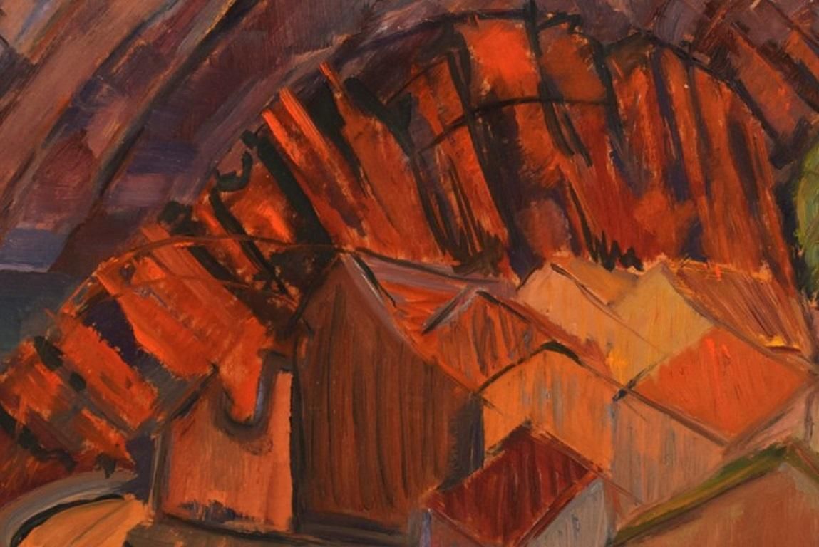 Sven Rybin, Swedish Artist, Oil On Board, Modernist Landscape photo for sale