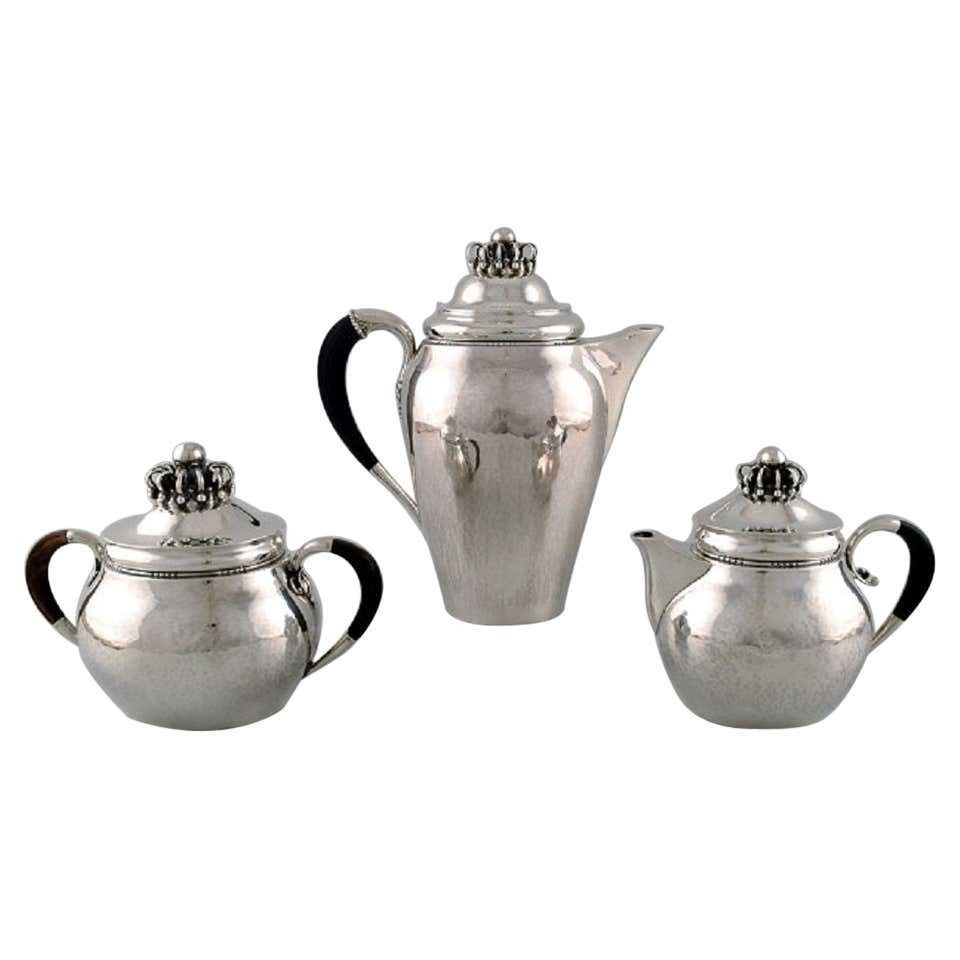 Rare Georg Jensen Coffee Service In Sterling Silver With Ebony Handles