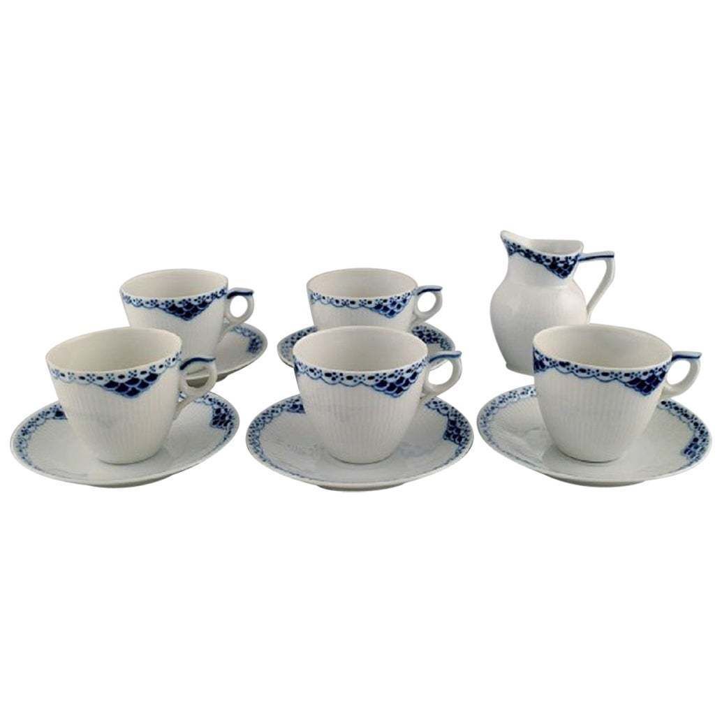Royal Copenhagen Blue Painted Princess. Set Of Five Coffee Cups With Saucers.