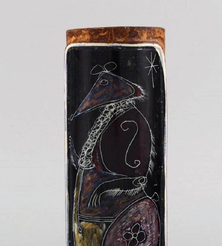 Fidia, Italy, Vase In Leather Covered Ceramics With Hand Painted Rat, 1960s photo furniture