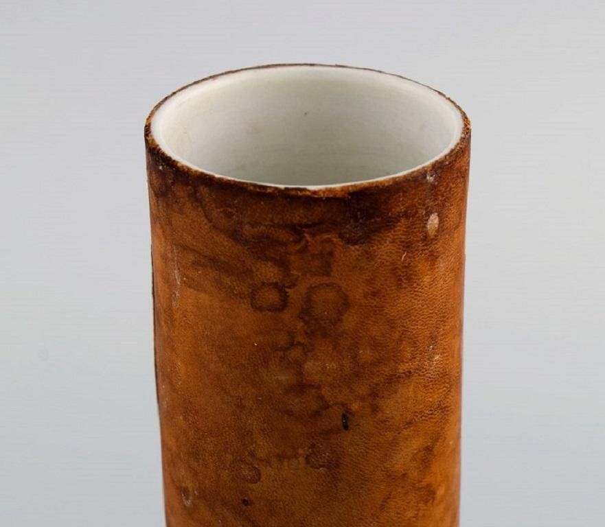 Fidia, Italy, Vase In Leather Covered Ceramics With Hand Painted Rat, 1960s photo 438.0