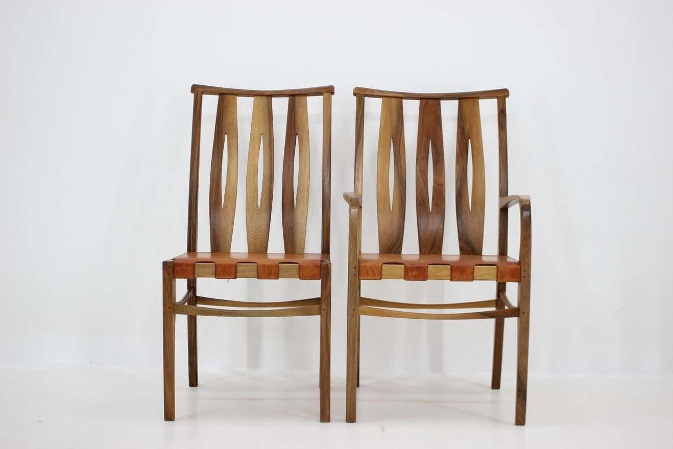 2001 One Of A Kind Custom Made Set Of Walnut And Leather Dining Chairs, Set Of 6 photo for sale
