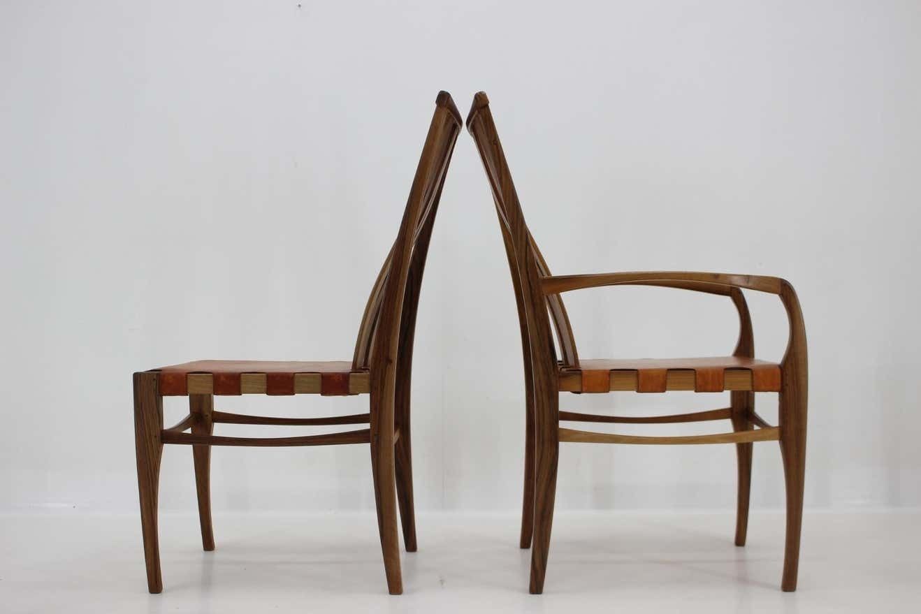 2001 One Of A Kind Custom Made Set Of Walnut And Leather Dining Chairs, Set Of 6 photo buy