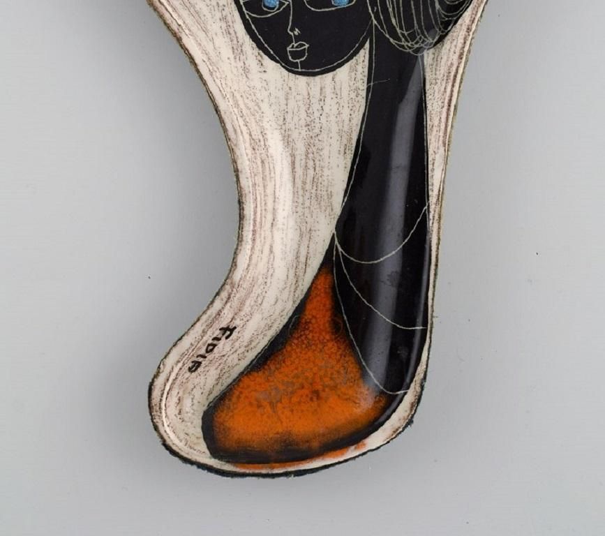 Fidia, Italy, Dish In Leather Covered Ceramics With Hand Painted Female Portrait photo for sale