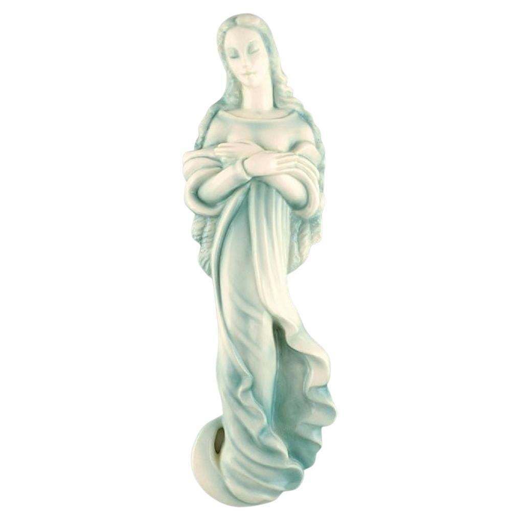 Goldscheider, Austria, Art Deco Wall Figure In Glazed Ceramics, Madonna
