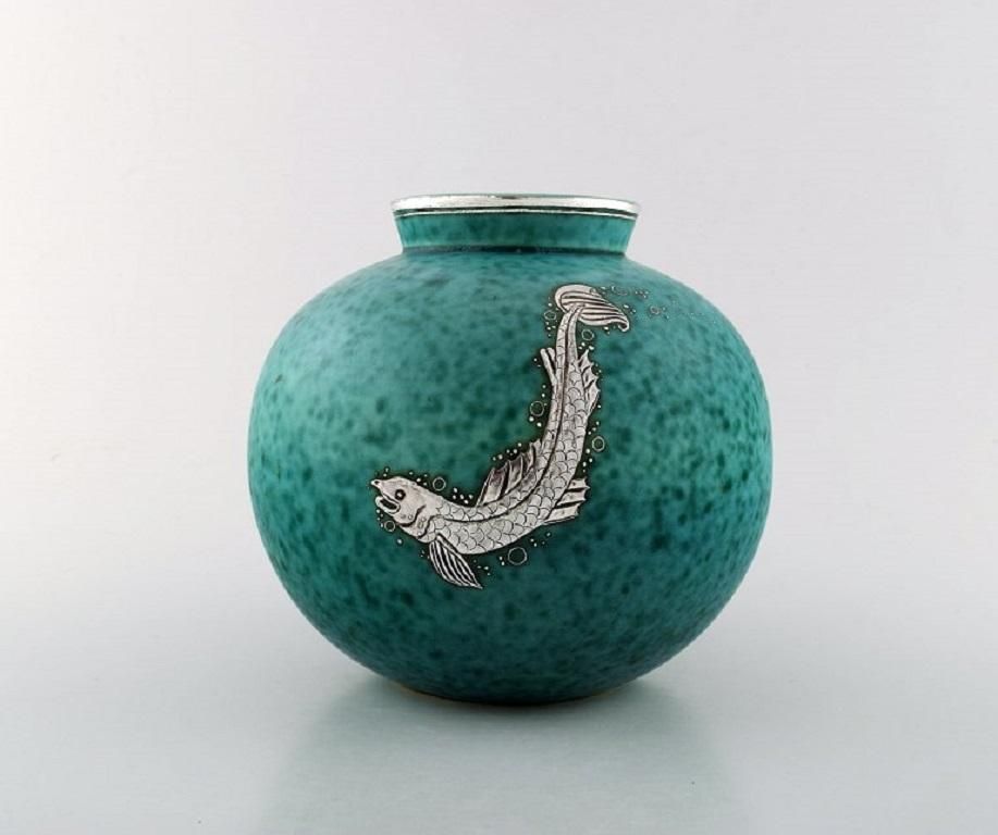 Wilhelm Kåge, Gustavsberg, Round Hand Crafted Art Deco Vase In Ceramics