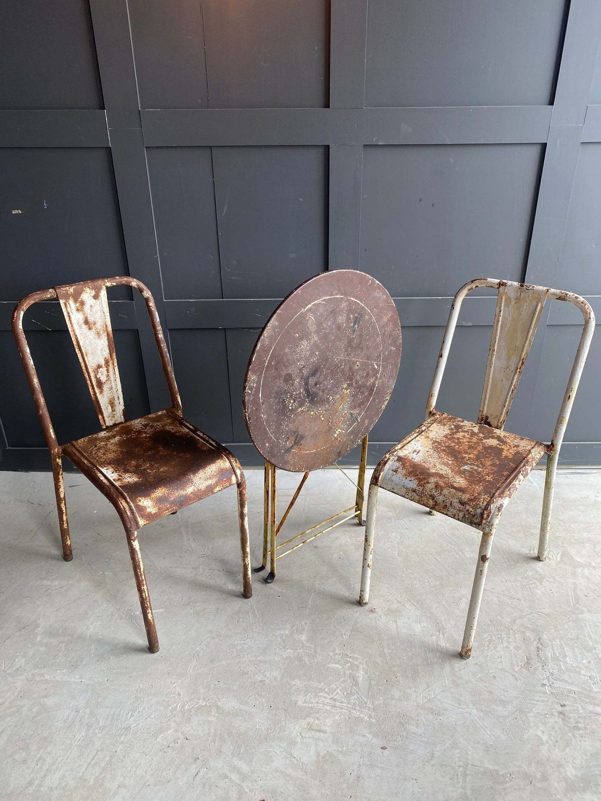 French Table And 2 Tolix Metal Chairs photo 225.0