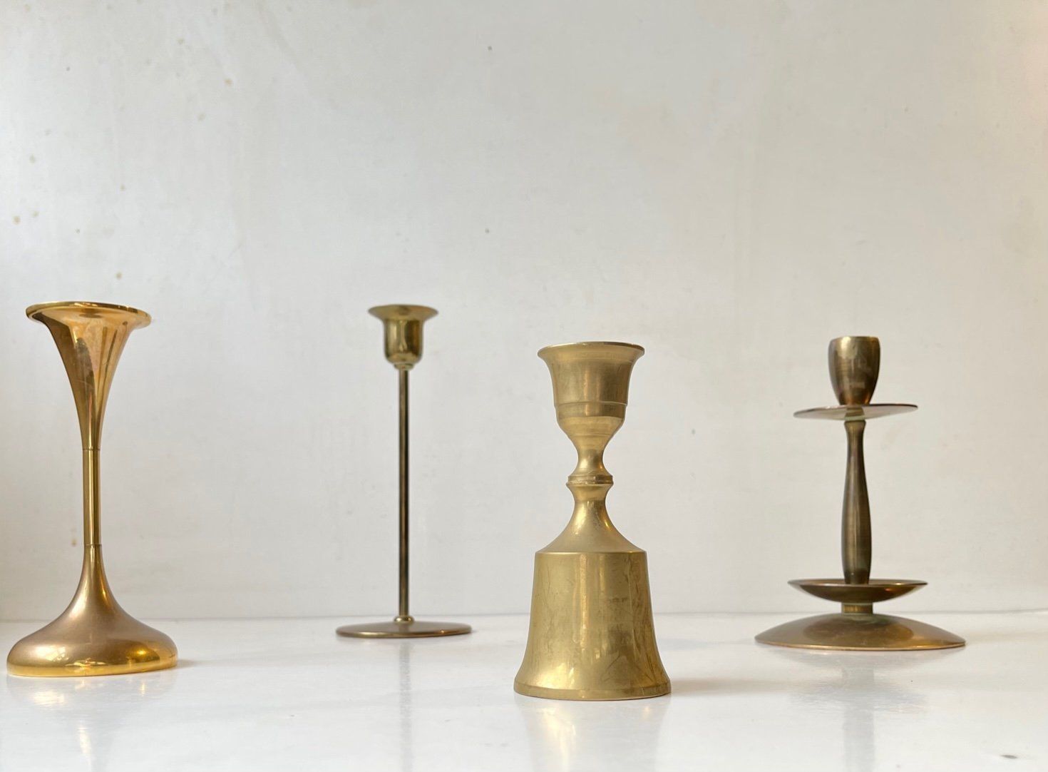 Vintage Scandinavian Brass Candleholders, 1960s, Set Of 4