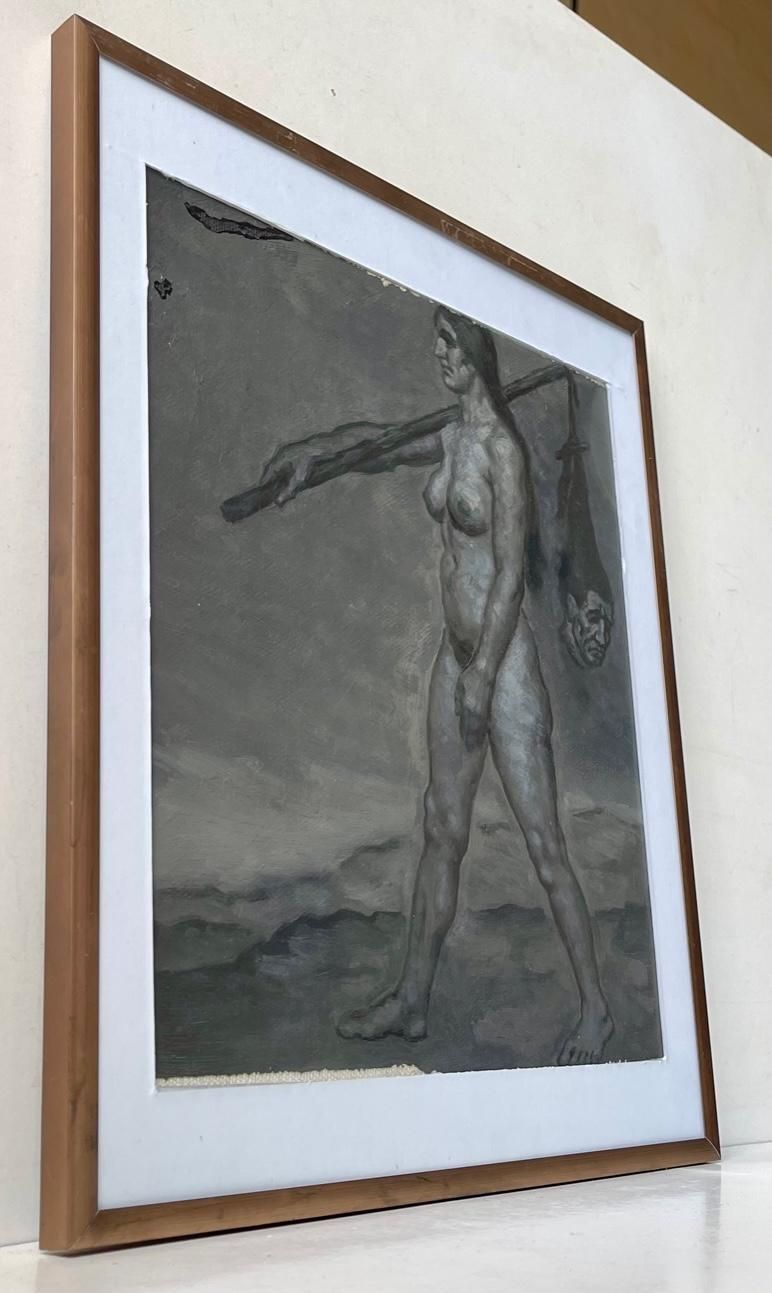 Kofron Fragment Hexentanz W. Decapitated Mans Head Oil On Canvas, Germany C 1940 photo for sale